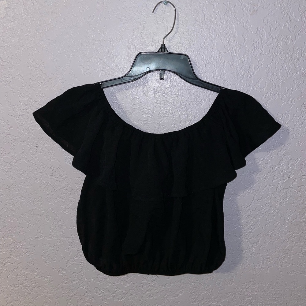 Black cropped off the shoulder blouse